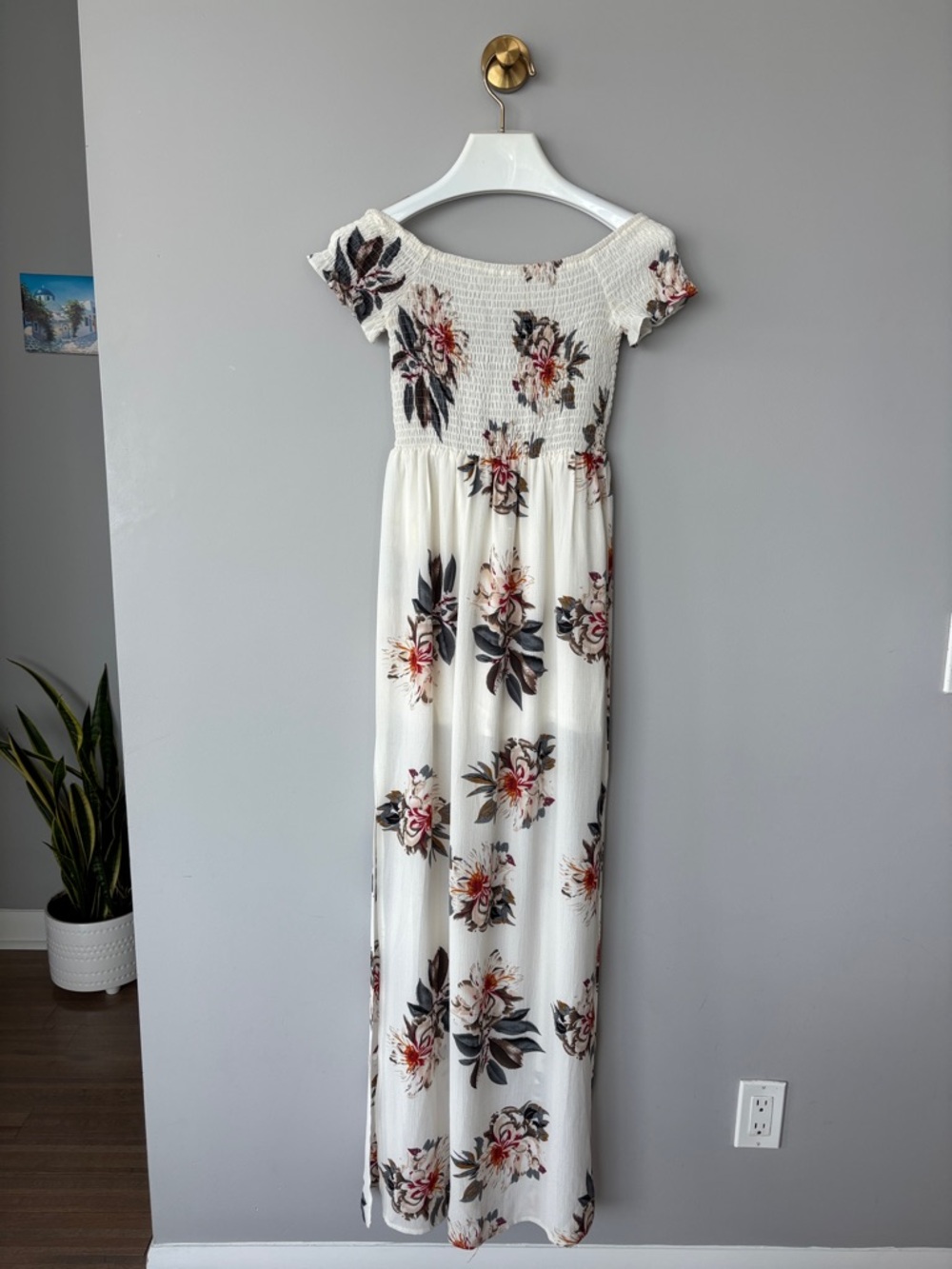 NO AN Tropical Floral Smocked Off-Shoulder Maxi Dress